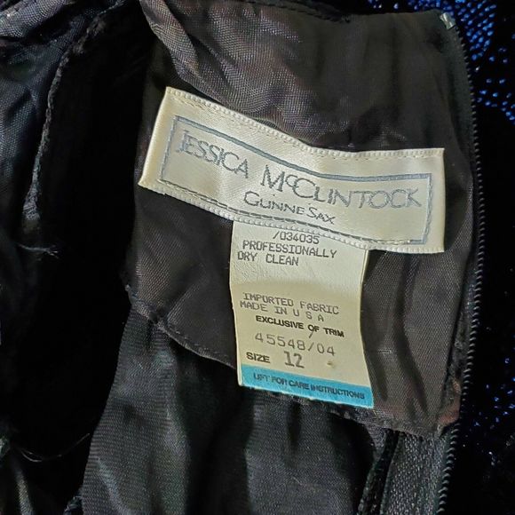 Jessica McClintock Gunne Sax Dress 12 Black Crushed Velvet Blue Prom Cocktail - Picture 12 of 12